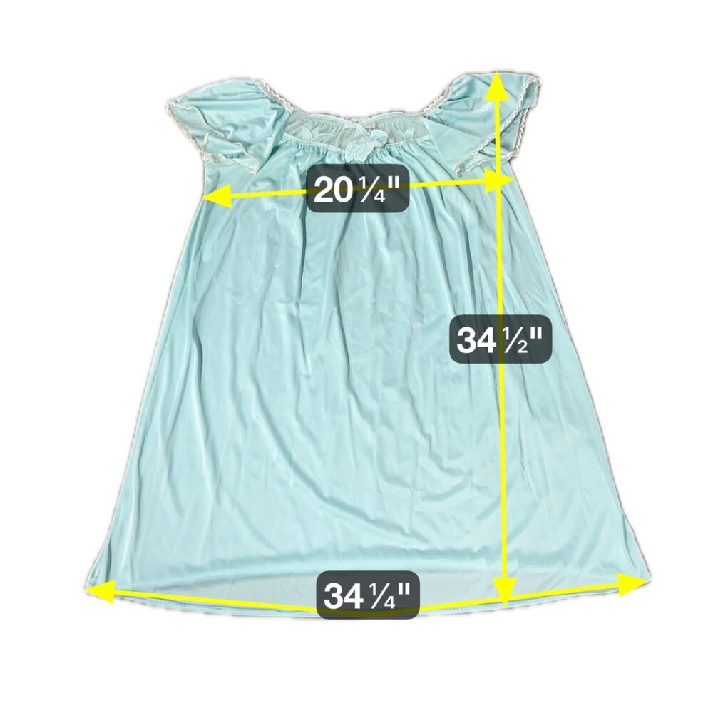 Vintage Nightgown Pajamas Aqua Nylon Lace Ruffle Sleeves Miss Elaine USA Medium - Picture 11 of 11